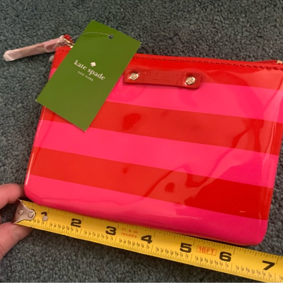 NWT Kate Spade York Street Patent Leather Stripe Zip Mini Pouch Bag Striped - Picture 9 of 10